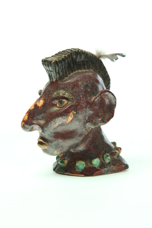 FOLK ART POTTERY BUST.  American