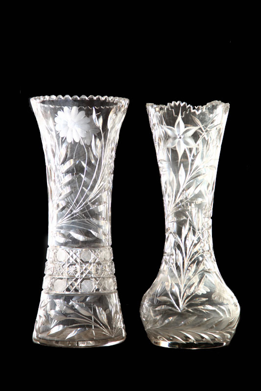 TWO CUT GLASS VASES.  American