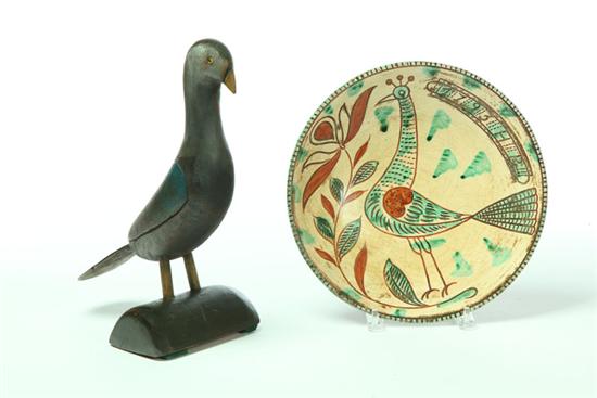 CHARGER AND FOLK ART PARROT.  Late