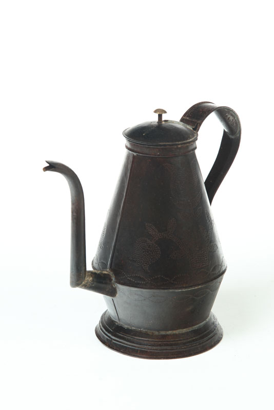 PUNCHED TIN COFFEE POT.  American