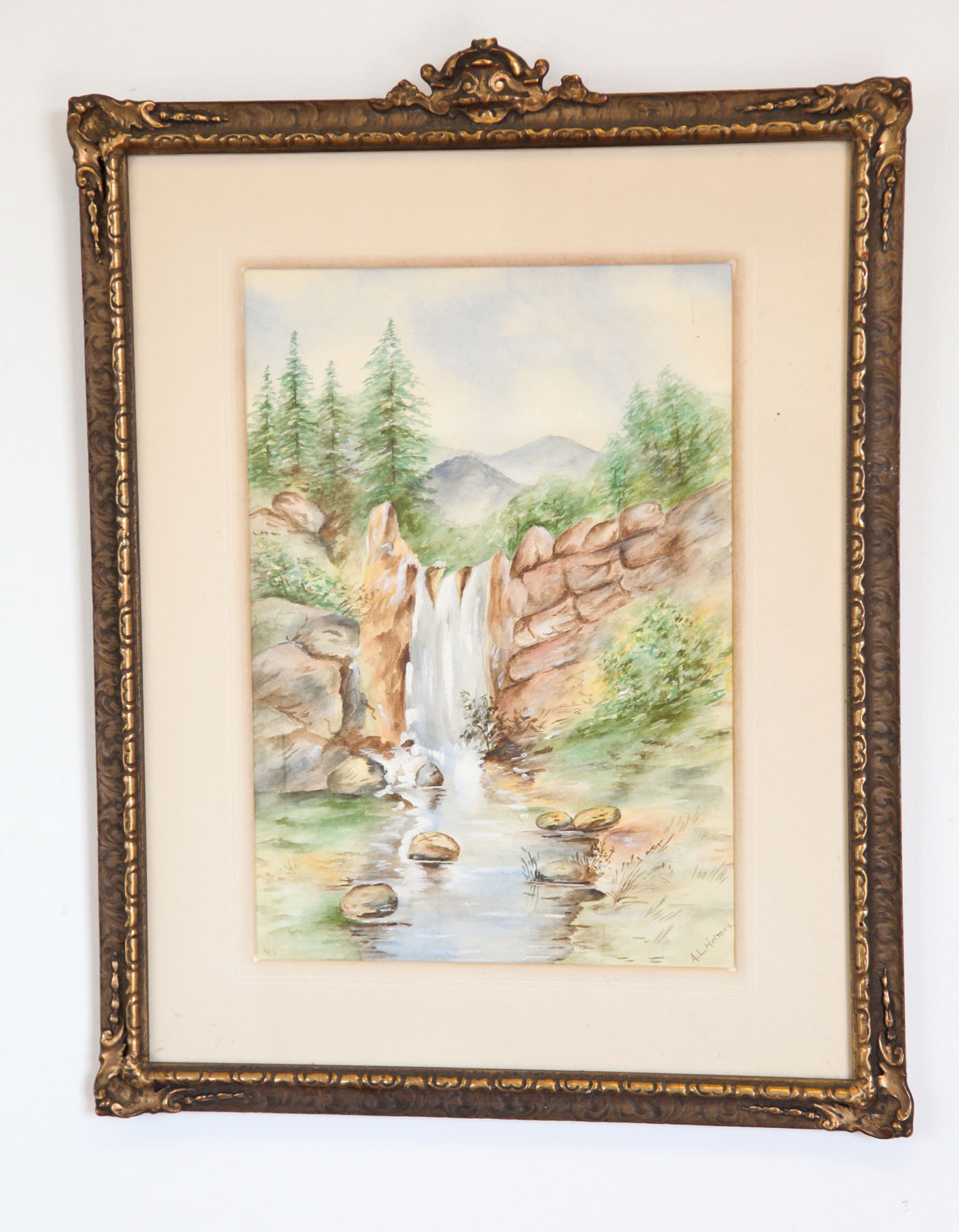 WATERFALL LANDSCAPE PAINTING AMERICAN 1227ab