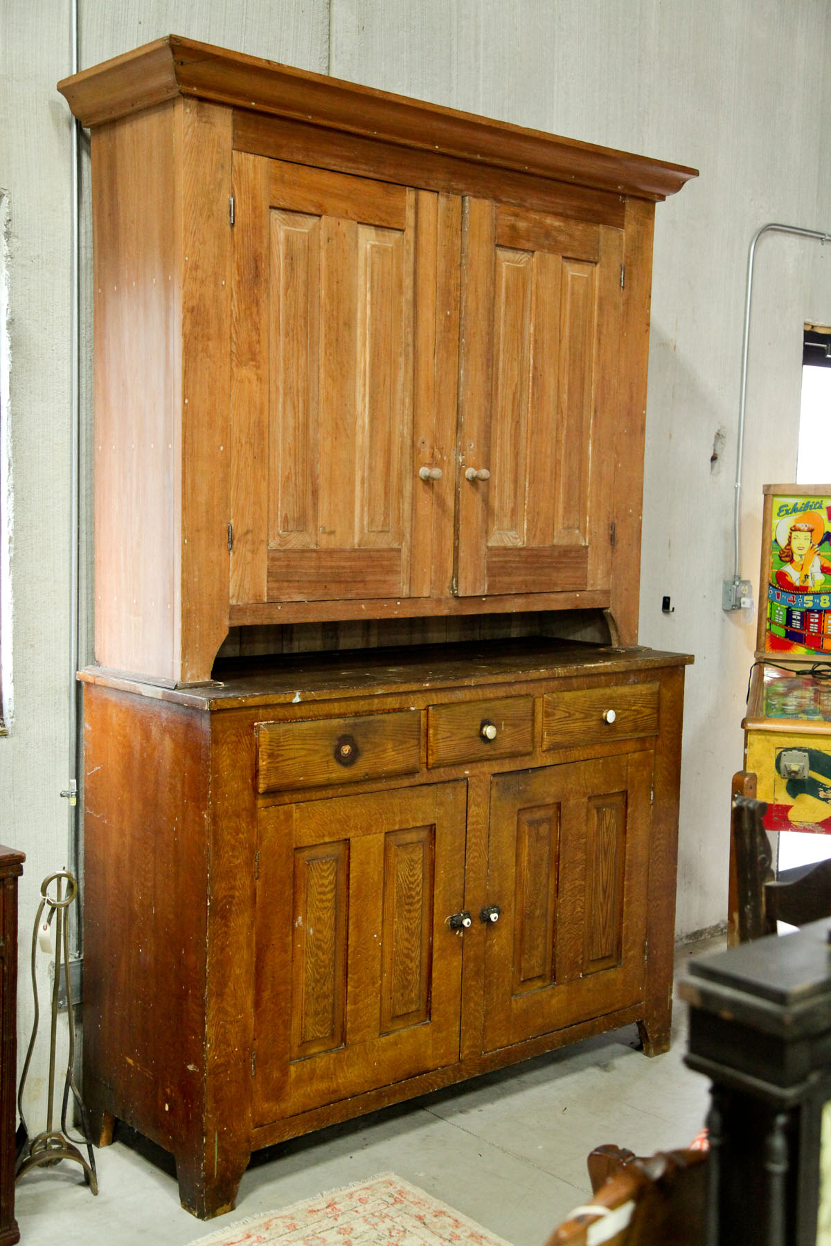 TWO PIECE CUPBOARD.  American 