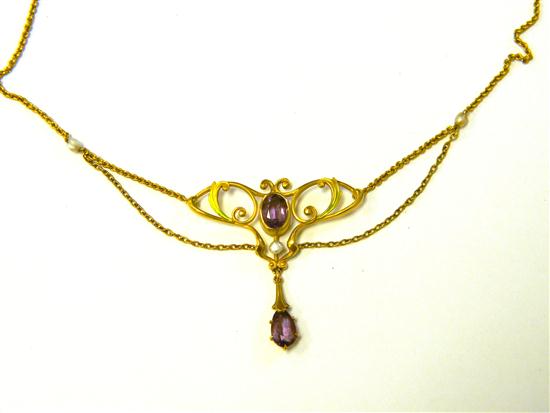 JEWELRY Art Nouveau enameled amethyst 12068d