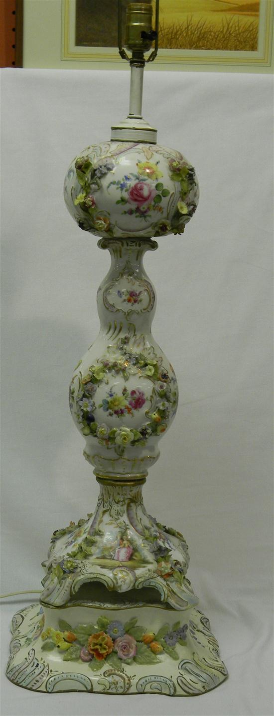 Dresden style table lamp with painted