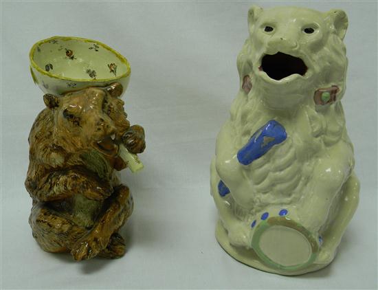 Two 19th C. bear form pottery pitchers