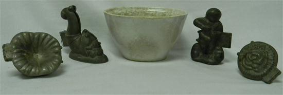 Four pewter ice cream molds including