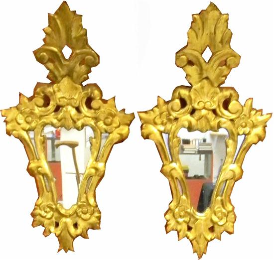 Pair gilt shield form wall mirrors 12074f