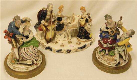 Three porcelain figure groupings all