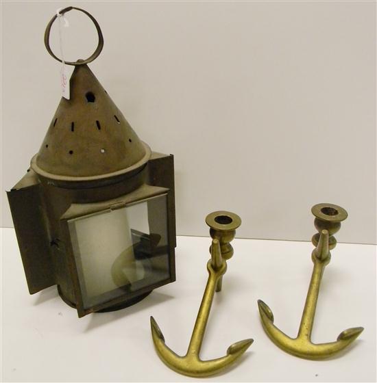 Pair of brass anchor candlesticks