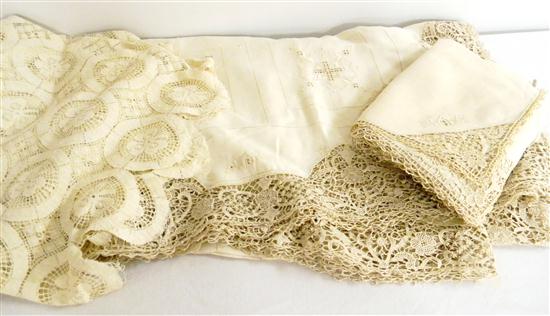 Lace and linen ecru tablecloth