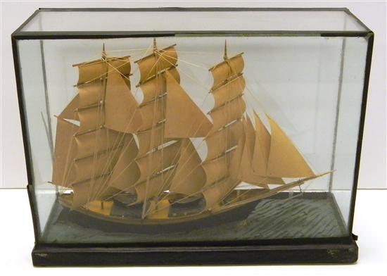 SHIP MODEL: Wooden ship in glass case