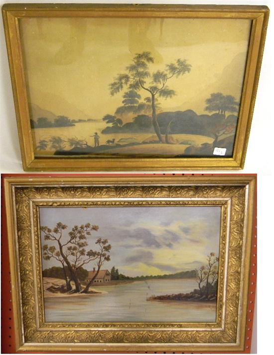 19th C naive watercolor landscape 12090d