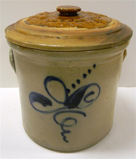 Unmarked three gallon salt glazed stoneware