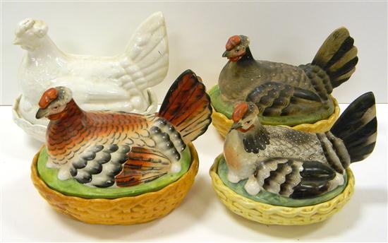 Four 19th century Staffordshire hens