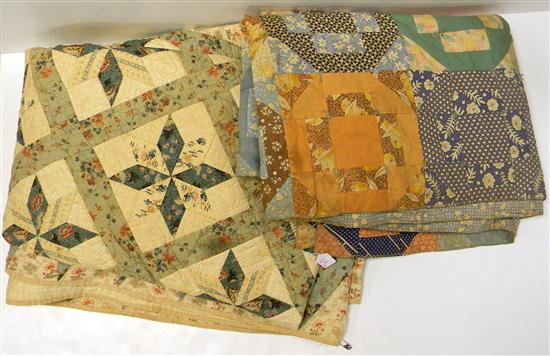 Two polychrome pieced cotton patchwork