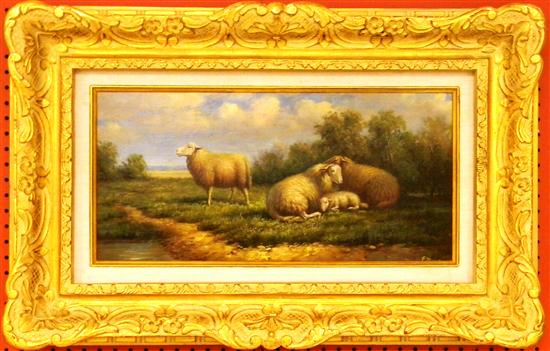 P. Manor (20th C.) oil on canvas  sheep