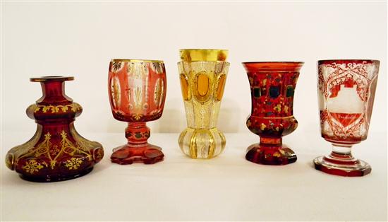 Bohemian glass four pieces cranberry 1209f0