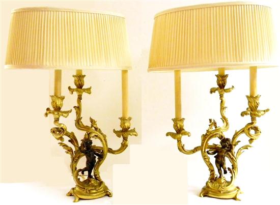 Pair Rococo style cherub lamps
