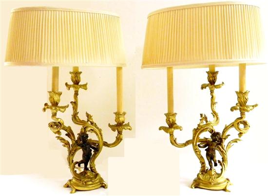 Pair Rococo style cherub lamps 1209fc