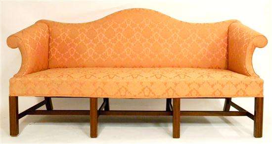 Camelback sofa  20th C.  rose upholstery