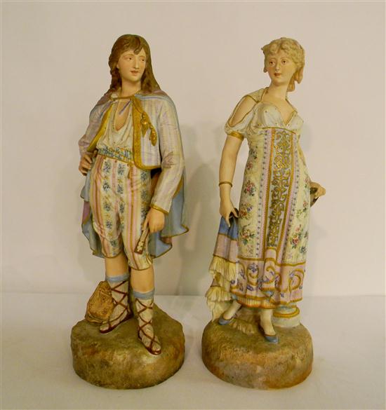 Pair of German bisque 18'' h. figures