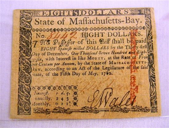 MA - Eight Dollar Note - 5/5/1780.