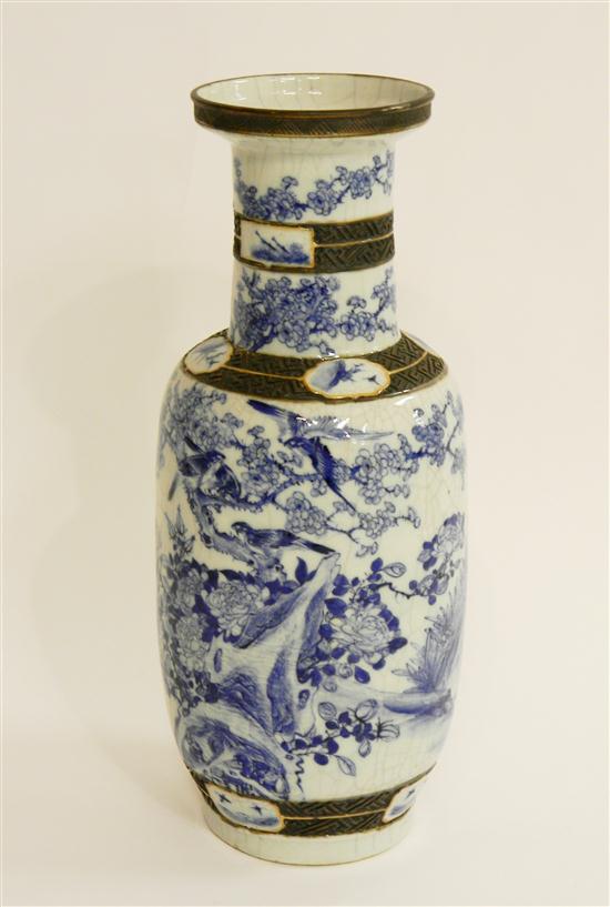 19th C. large blue and white vase decorated