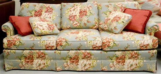 Sofa with pink floral and pale green