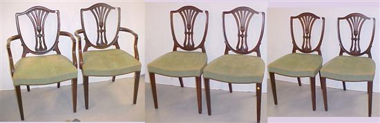 Six shield back dining chairs 
