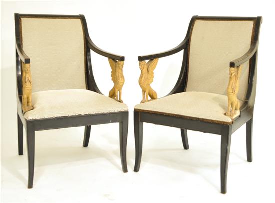 20th C. pair of painted and upholstered
