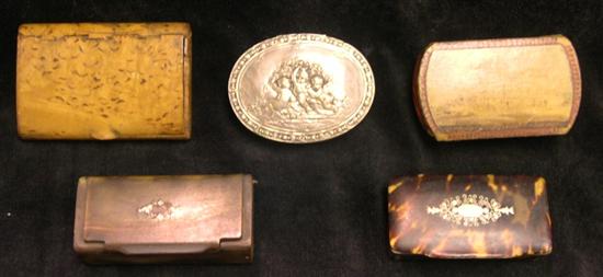 Five 19th C. snuff boxes: oval