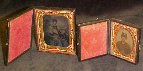 An oval framed tintype of a military