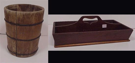 Stained wooden bucket with metal 120b98