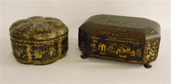 Two Chinese black and gold lacquered 120bb9