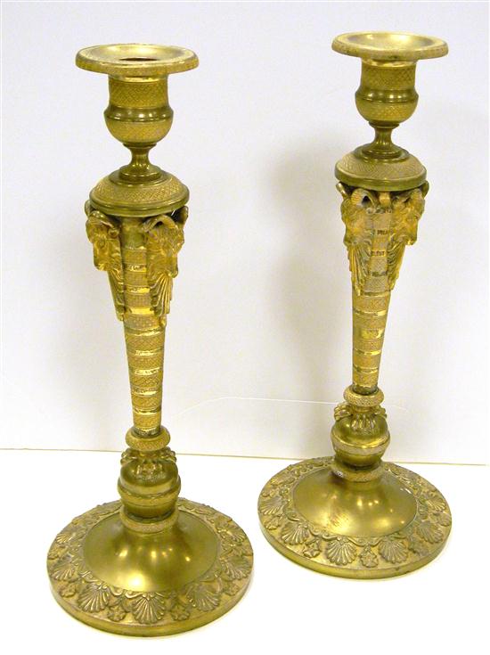 Pair brass candlesticks with goat