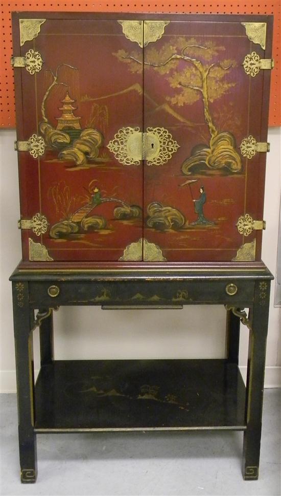 Chinoiserie style two part cabinet