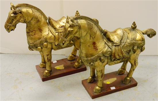Two Chinese style gilt wooden horses