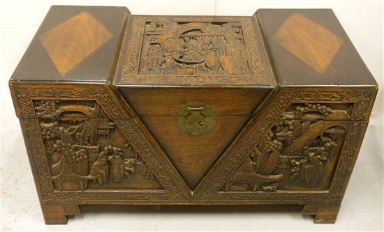 Chinese storage chest with high carved