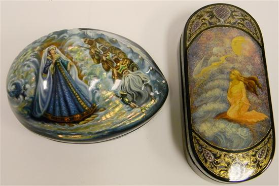 Two Russian lacquer boxes with