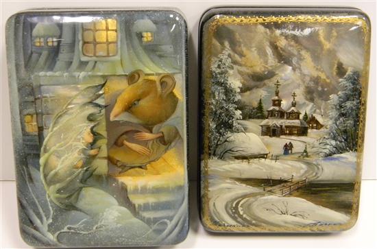 Two Russian lacquer boxes with
