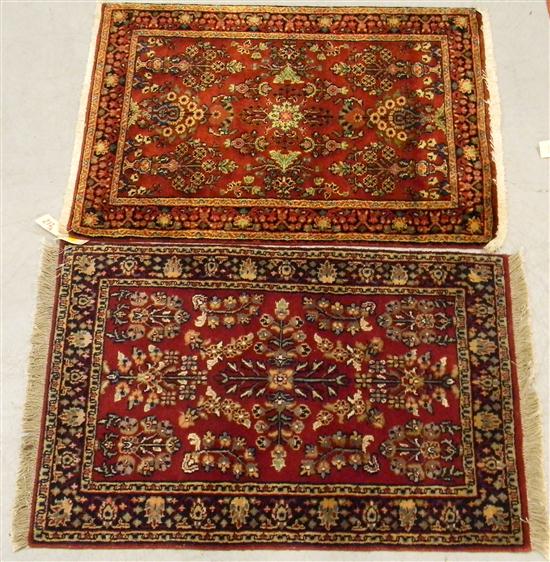 Rug red field blue accent handknotted 120c59