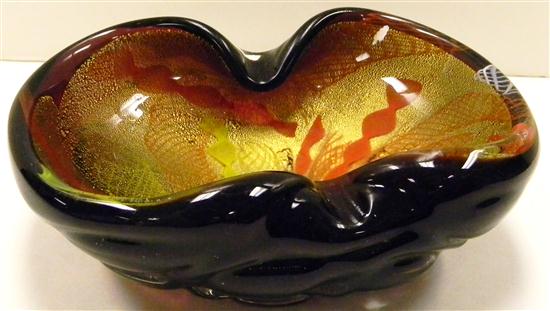 Venetian glass ashtray with plum  red