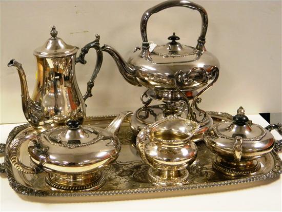 Silverplate tea set including: coffee