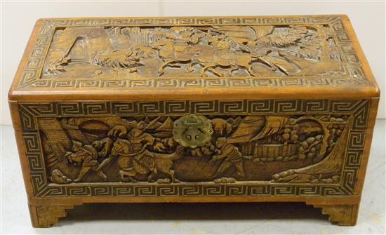 Small Chinese deeply carved chest  c.