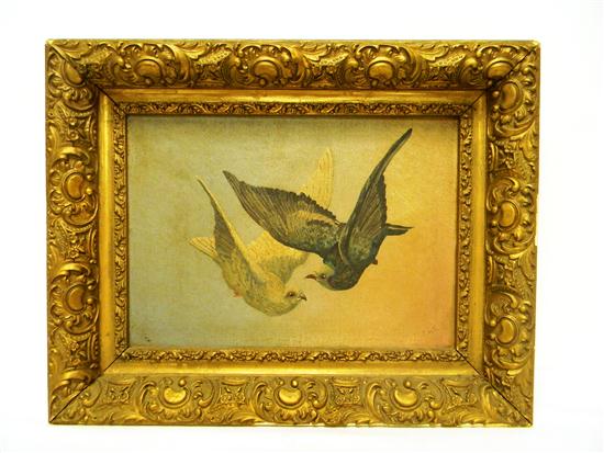 Unsigned  oil on canvas  Two Doves