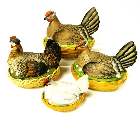 Three 19th century polychrome hens 120cb4