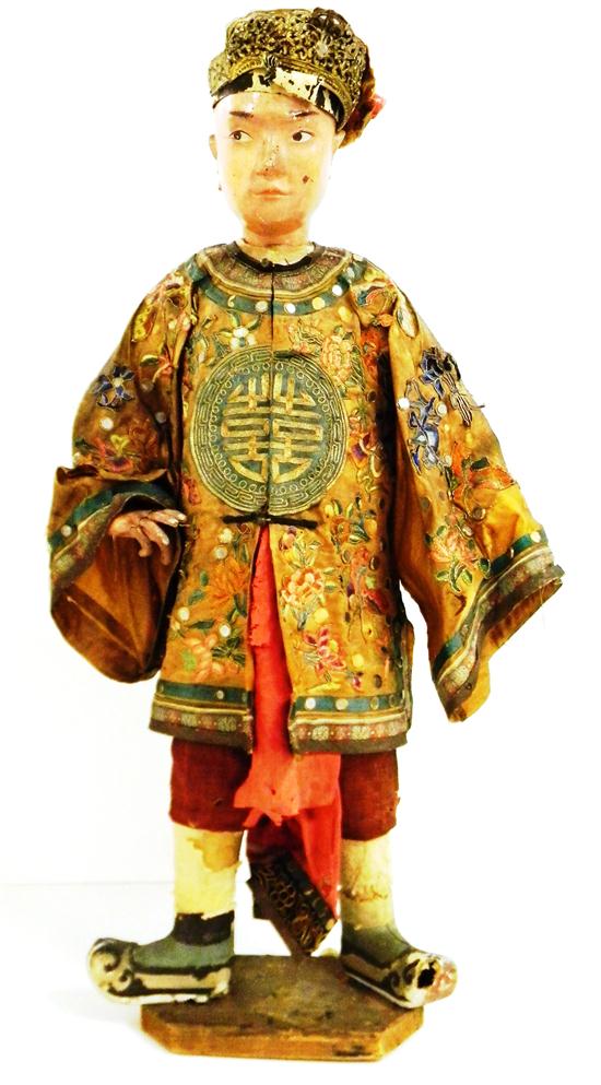 Early papier mache Oriental doll 120cc7