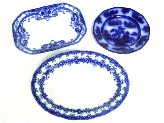 Flow blue: two platters  one with