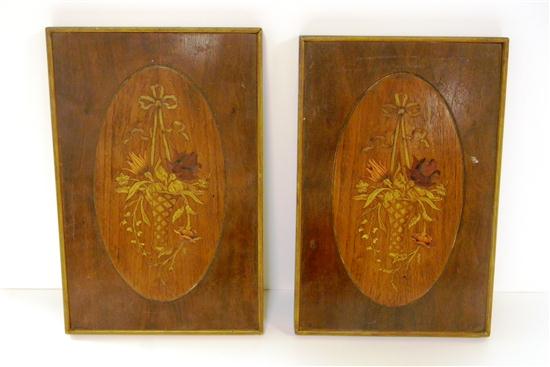 Pair of inlaid wood plaques  both have