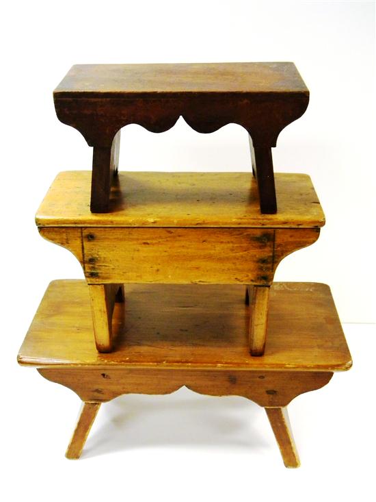 Three graduated small cricket stools